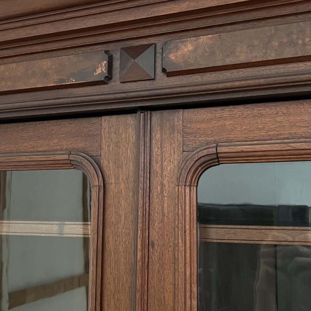 American Victorian Mahogany and Walnut Burl Enclosed Bookcase