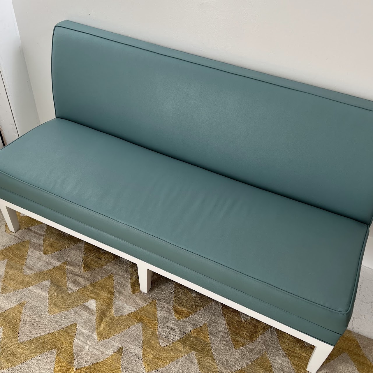 Robin's Egg Blue Leather Two-Piece Sectional Banquette Sofa