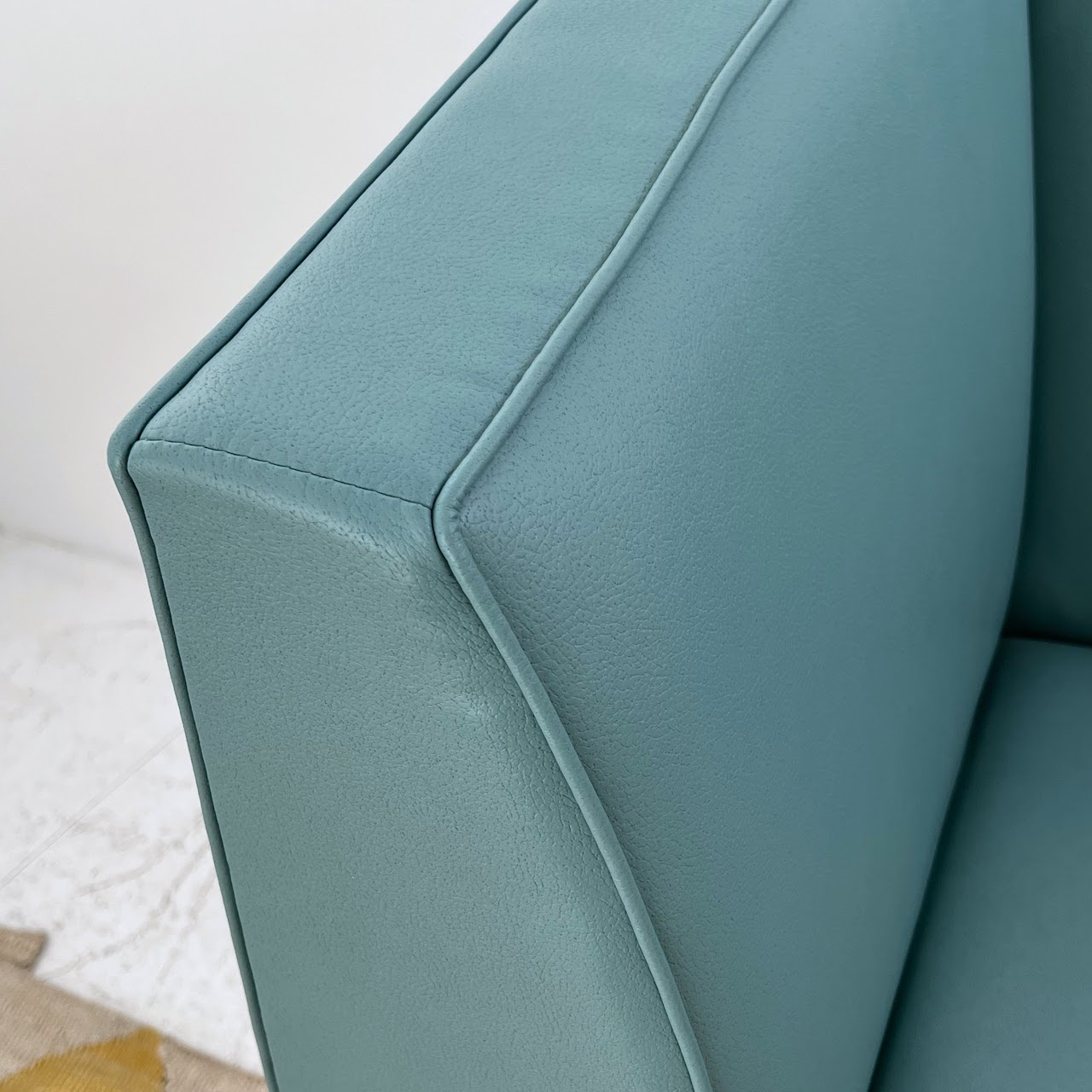 Robin's Egg Blue Leather Two-Piece Sectional Banquette Sofa