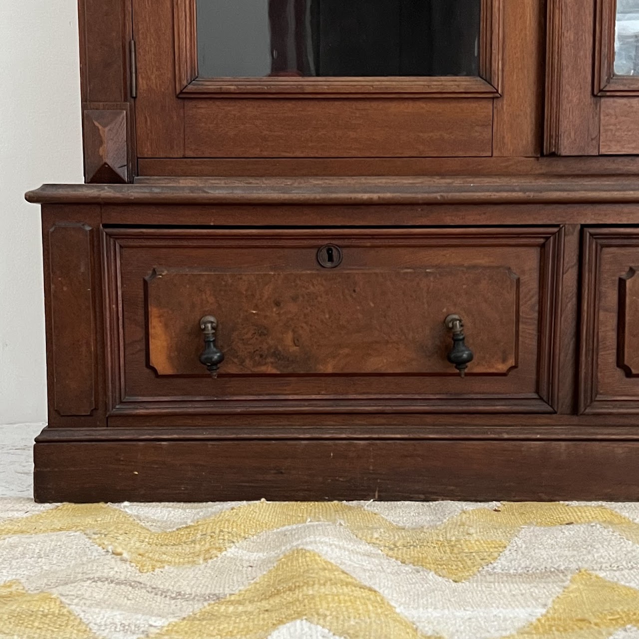 American Victorian Mahogany and Walnut Burl Enclosed Bookcase