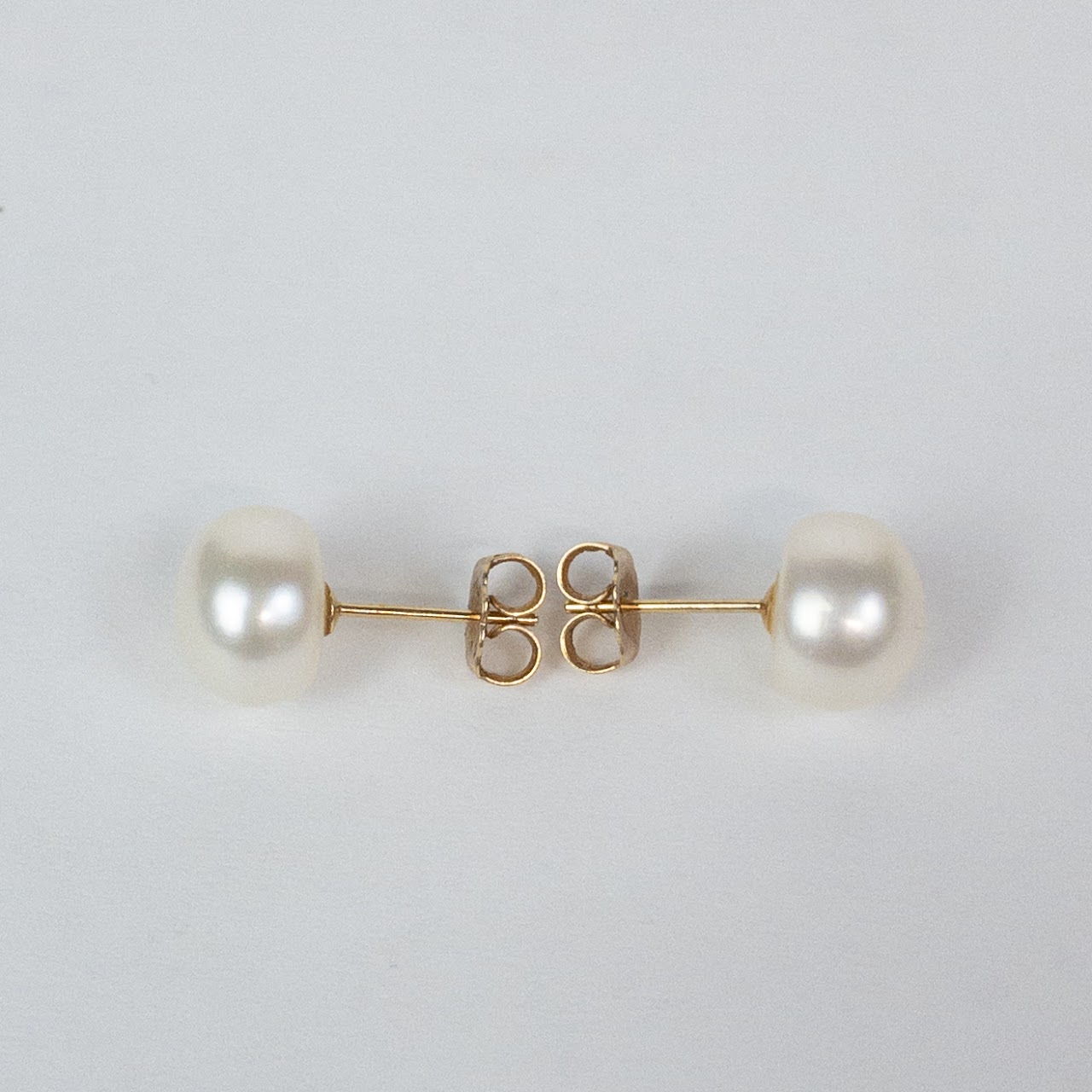 14K Gold Button Pearl Stud Earrings