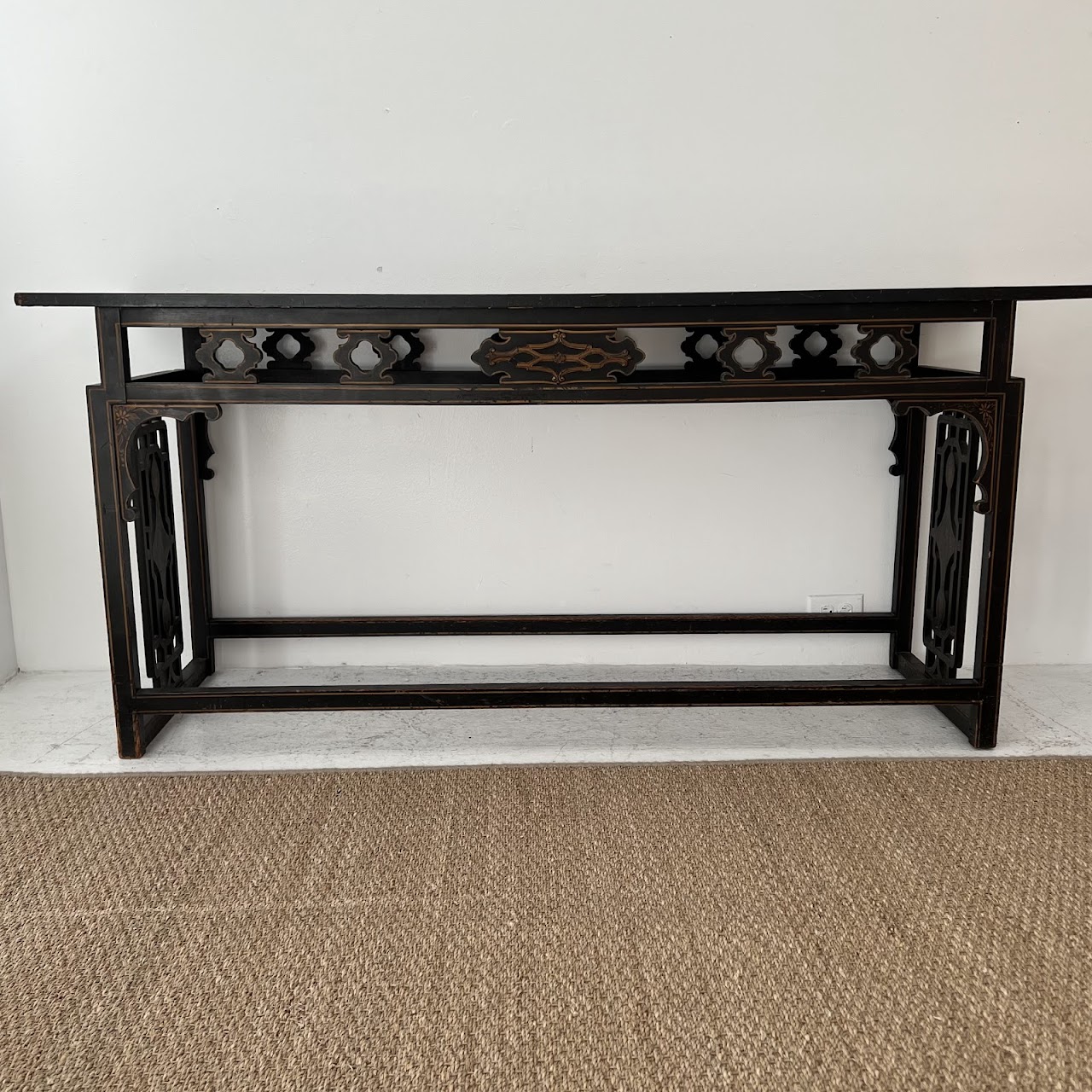 Chinoiserie Lacquered and Hand Painted Vintage Console Table