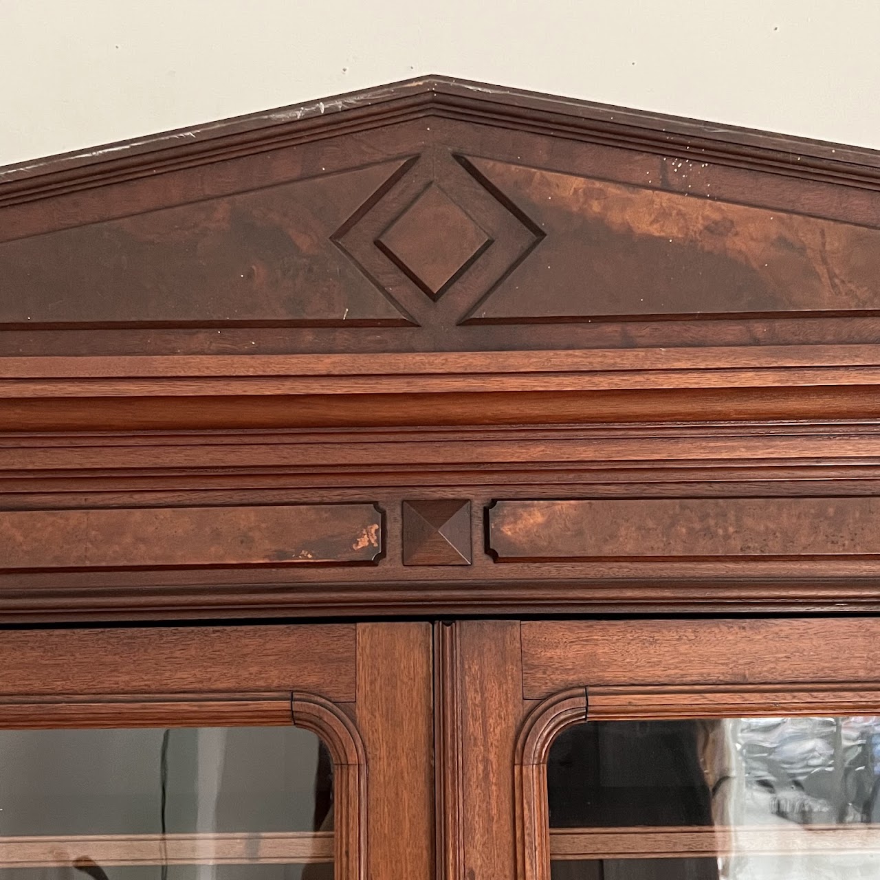 American Victorian Mahogany and Walnut Burl Enclosed Bookcase