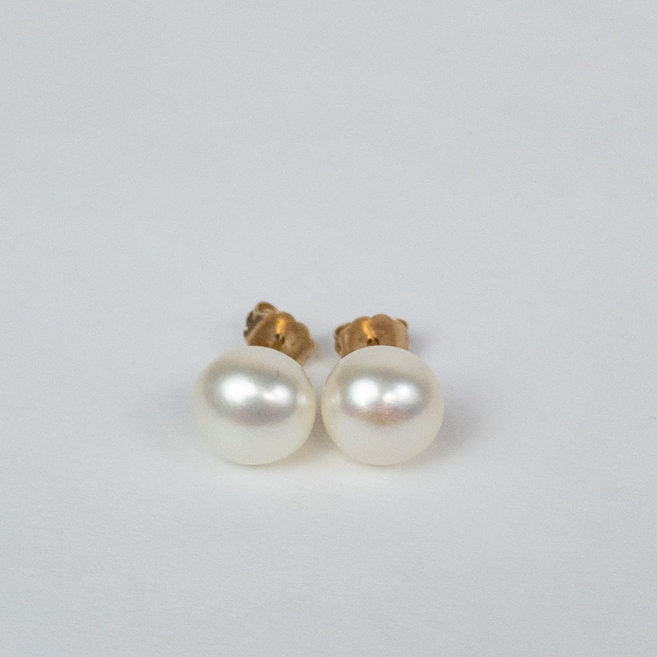 14K Gold Button Pearl Stud Earrings