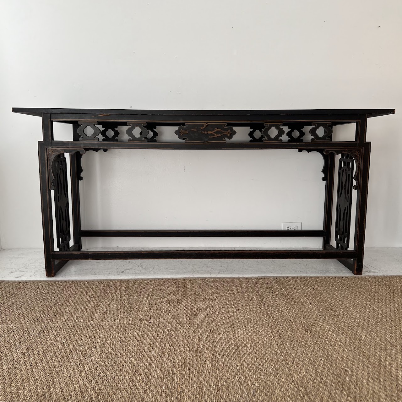 Chinoiserie Lacquered and Hand Painted Vintage Console Table