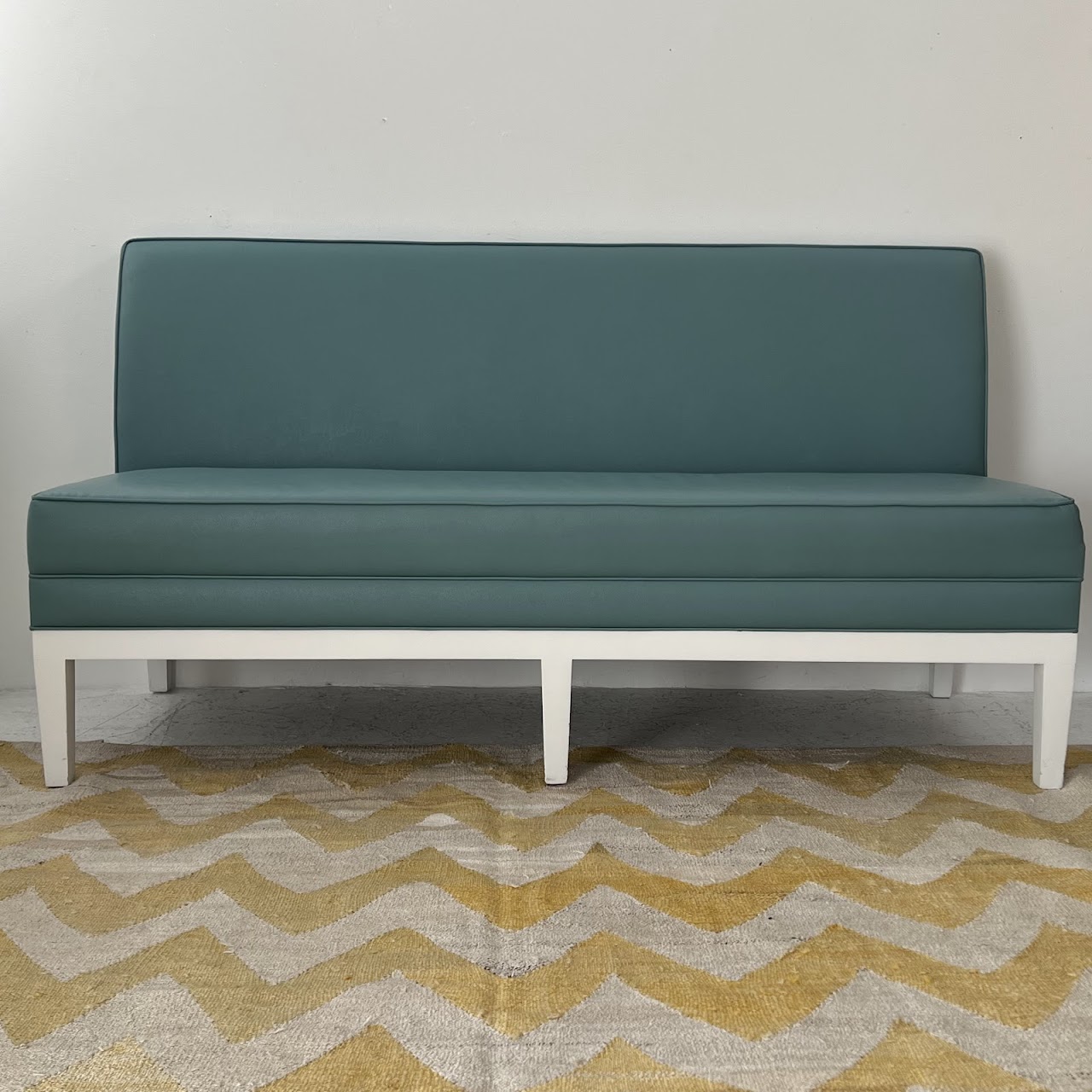 Robin's Egg Blue Leather Two-Piece Sectional Banquette Sofa