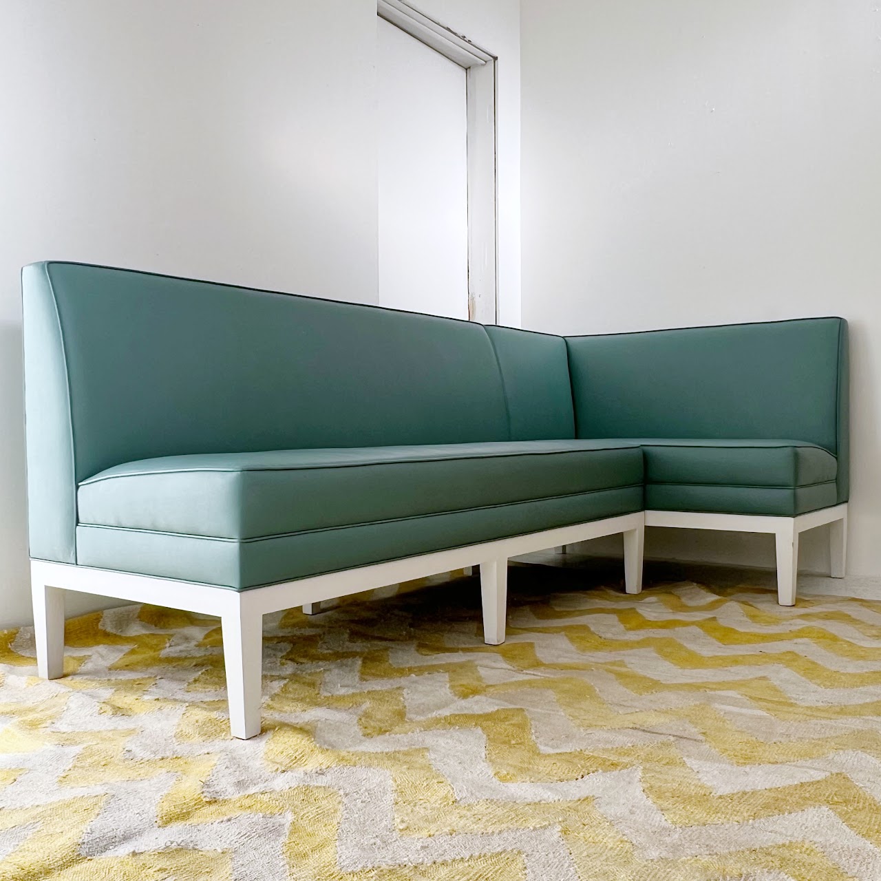 Robin's Egg Blue Leather Two-Piece Sectional Banquette Sofa