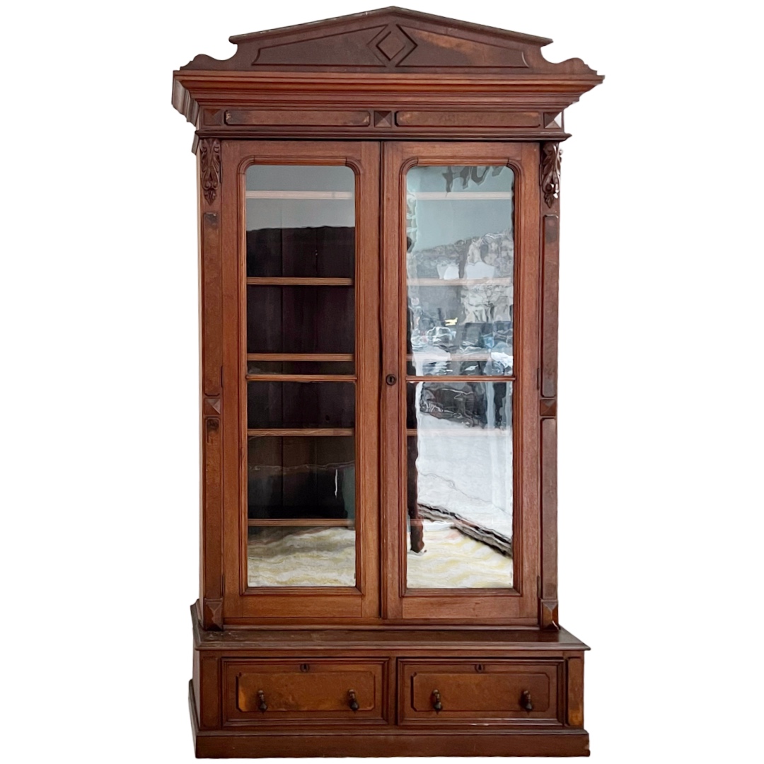 American Victorian Mahogany and Walnut Burl Enclosed Bookcase