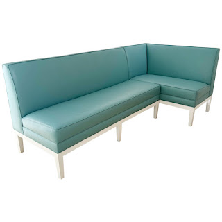 Robin's Egg Blue Leather Two-Piece Sectional Banquette Sofa