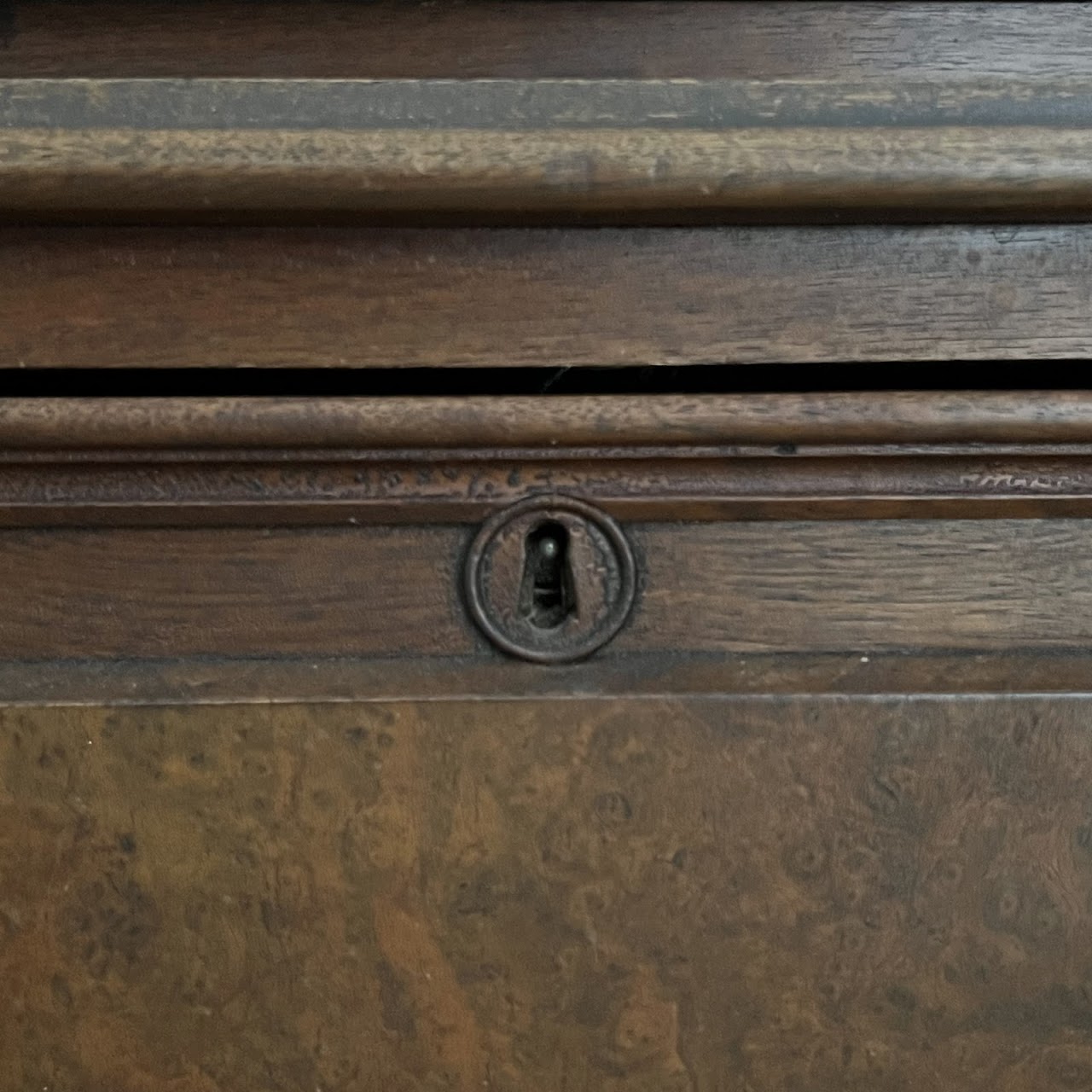 American Victorian Mahogany and Walnut Burl Enclosed Bookcase