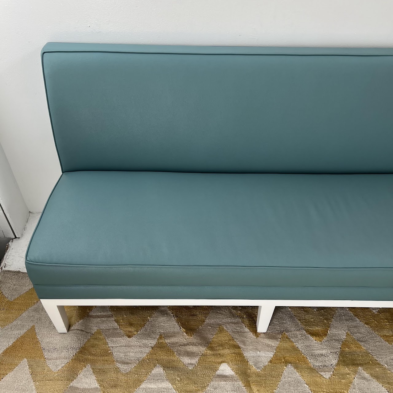 Robin's Egg Blue Leather Two-Piece Sectional Banquette Sofa