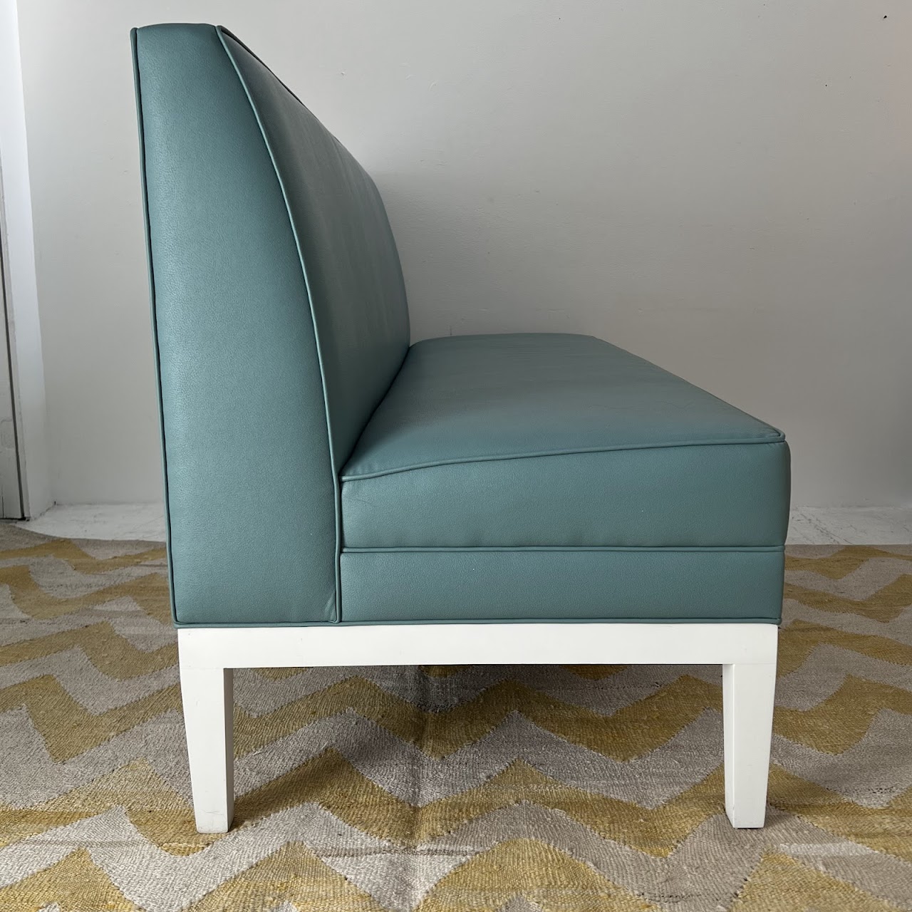 Robin's Egg Blue Leather Two-Piece Sectional Banquette Sofa