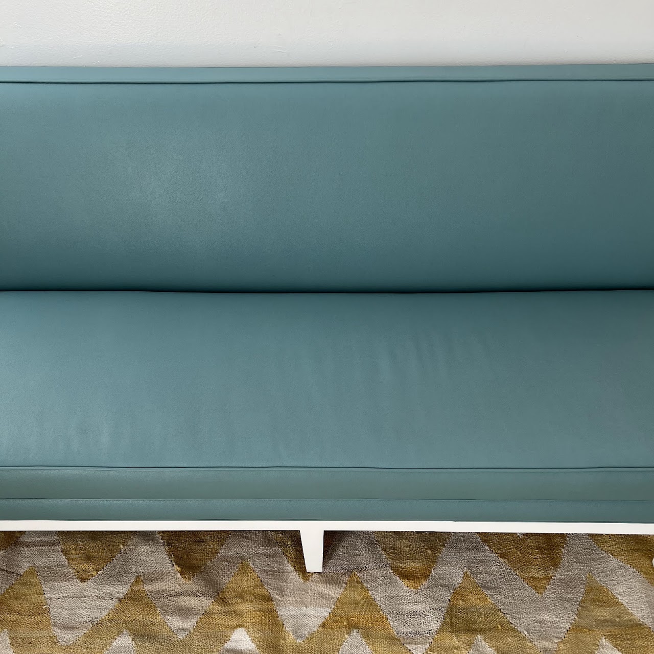 Robin's Egg Blue Leather Two-Piece Sectional Banquette Sofa