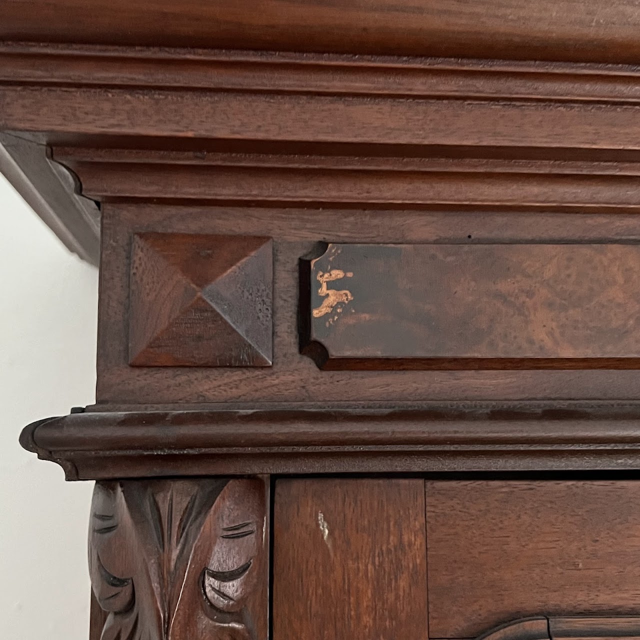 American Victorian Mahogany and Walnut Burl Enclosed Bookcase