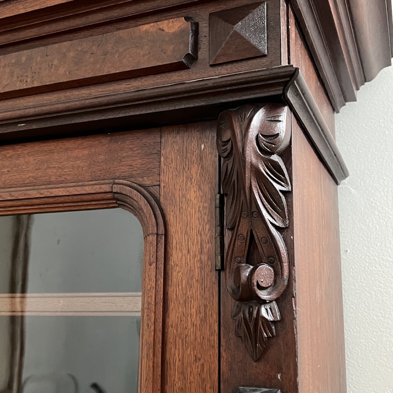 American Victorian Mahogany and Walnut Burl Enclosed Bookcase