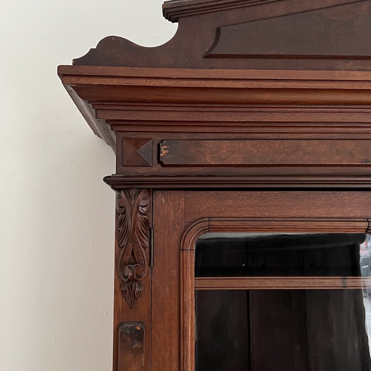 American Victorian Mahogany and Walnut Burl Enclosed Bookcase