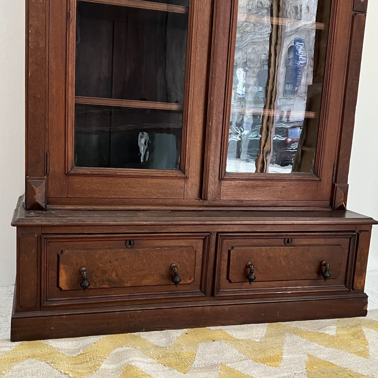 American Victorian Mahogany and Walnut Burl Enclosed Bookcase