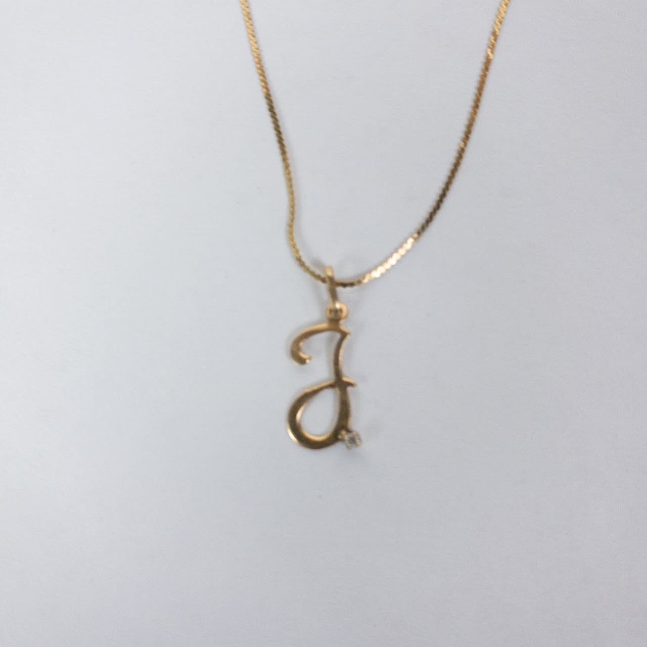 14K Gold and Clear Stone J Pendant Necklace