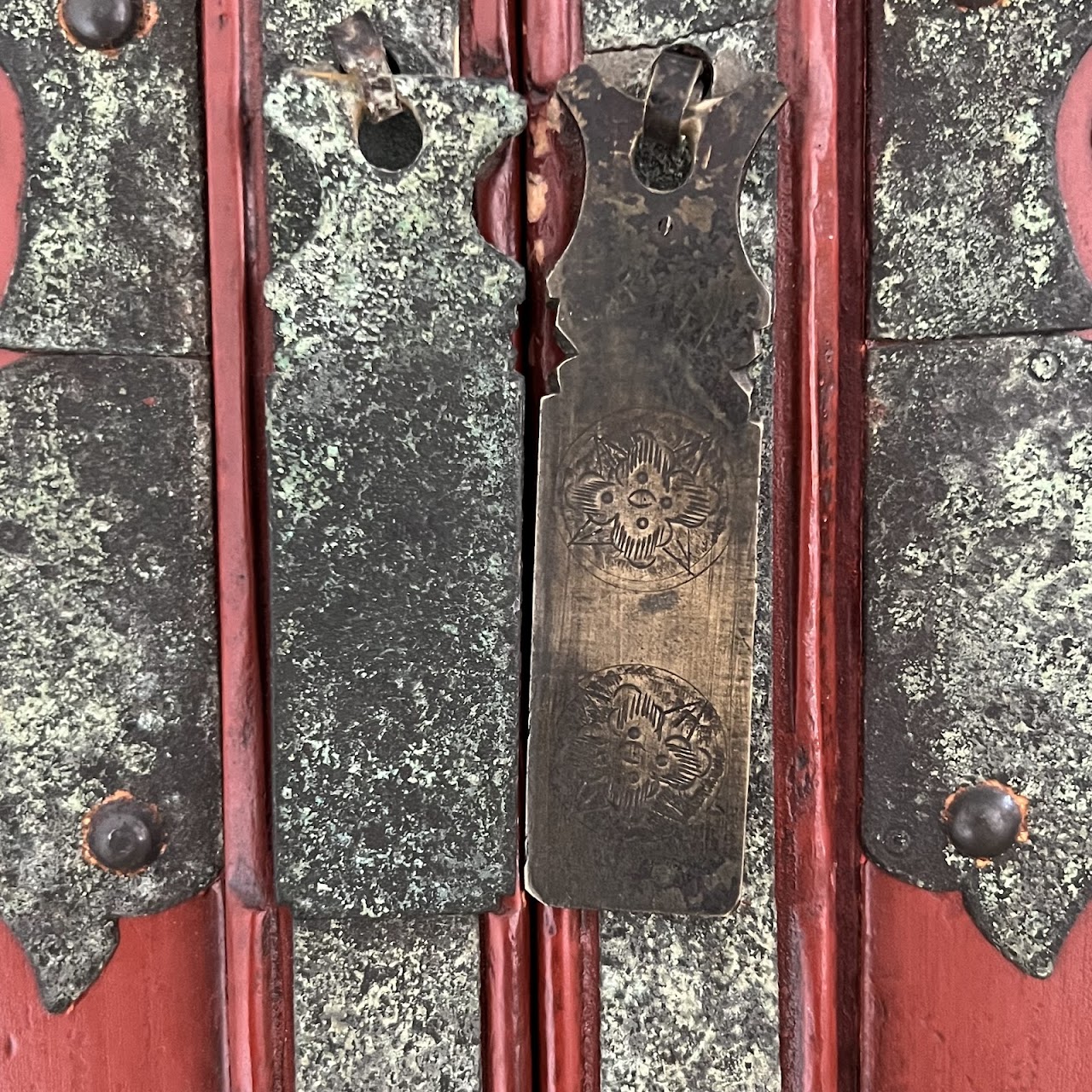 Chinese Red Lacquered Butterfly Wedding Armoire