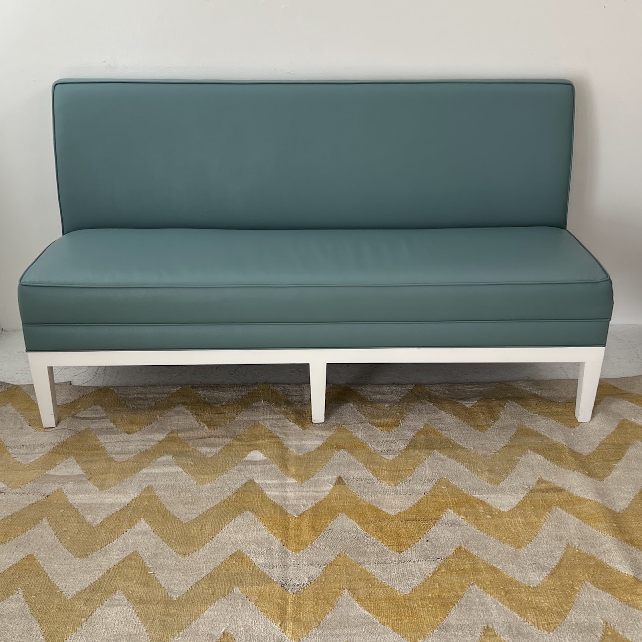 Robin's Egg Blue Leather Two-Piece Sectional Banquette Sofa