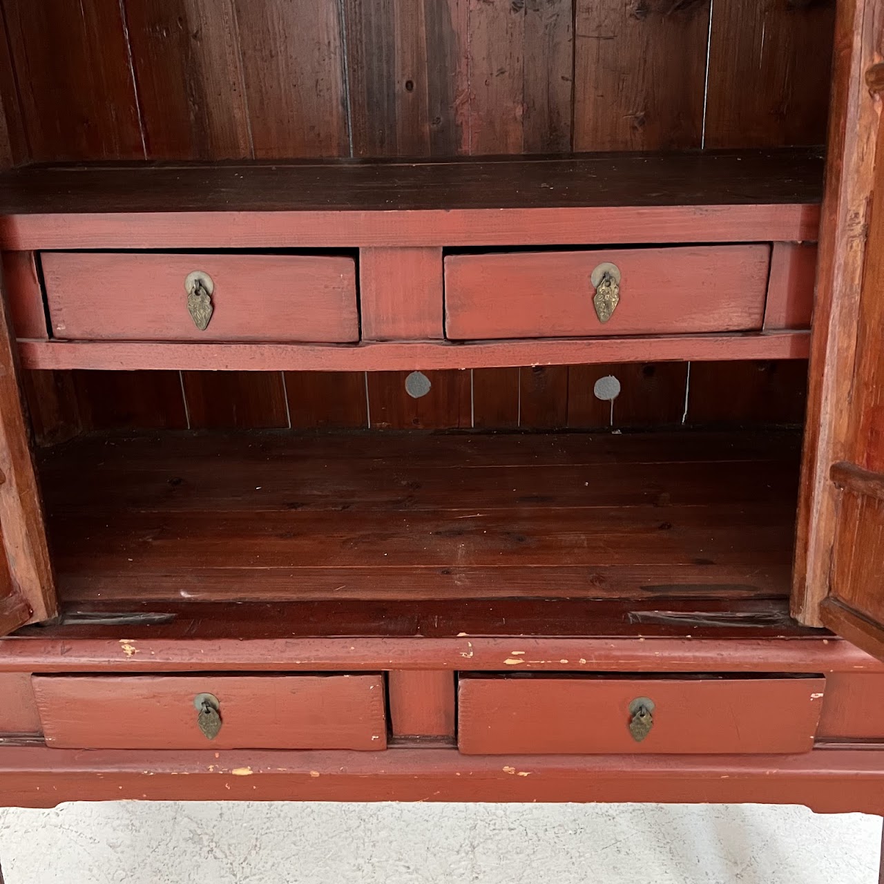 Chinese Red Lacquered Butterfly Wedding Armoire