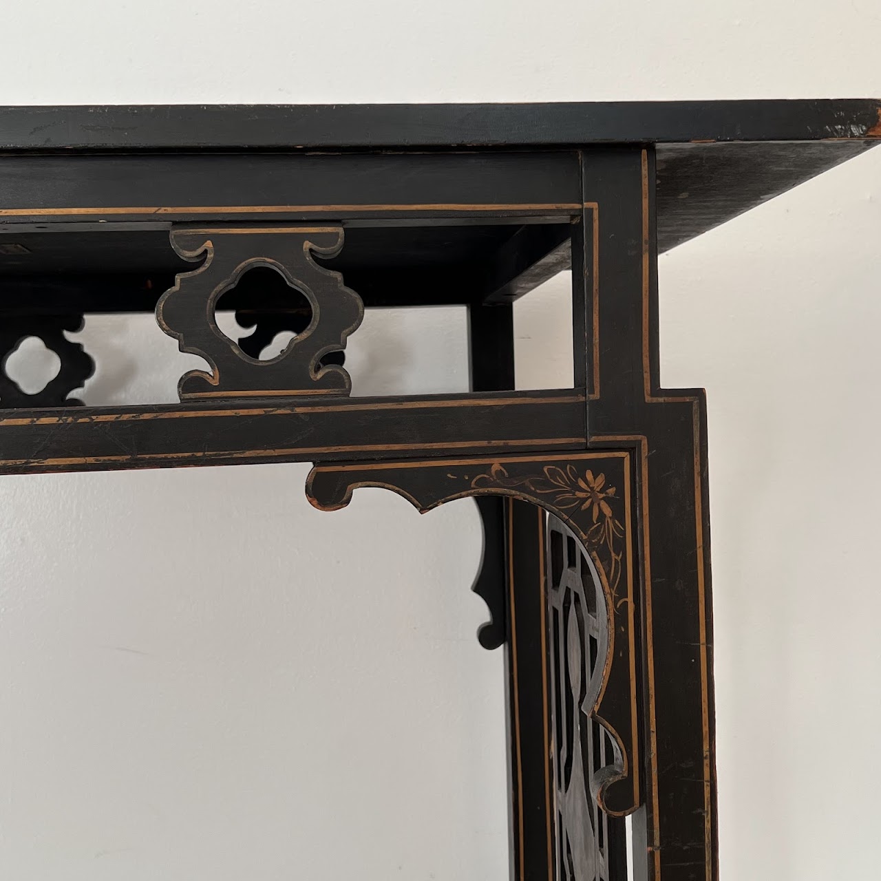 Chinoiserie Lacquered and Hand Painted Vintage Console Table