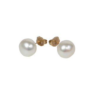 14K Gold Button Pearl Stud Earrings