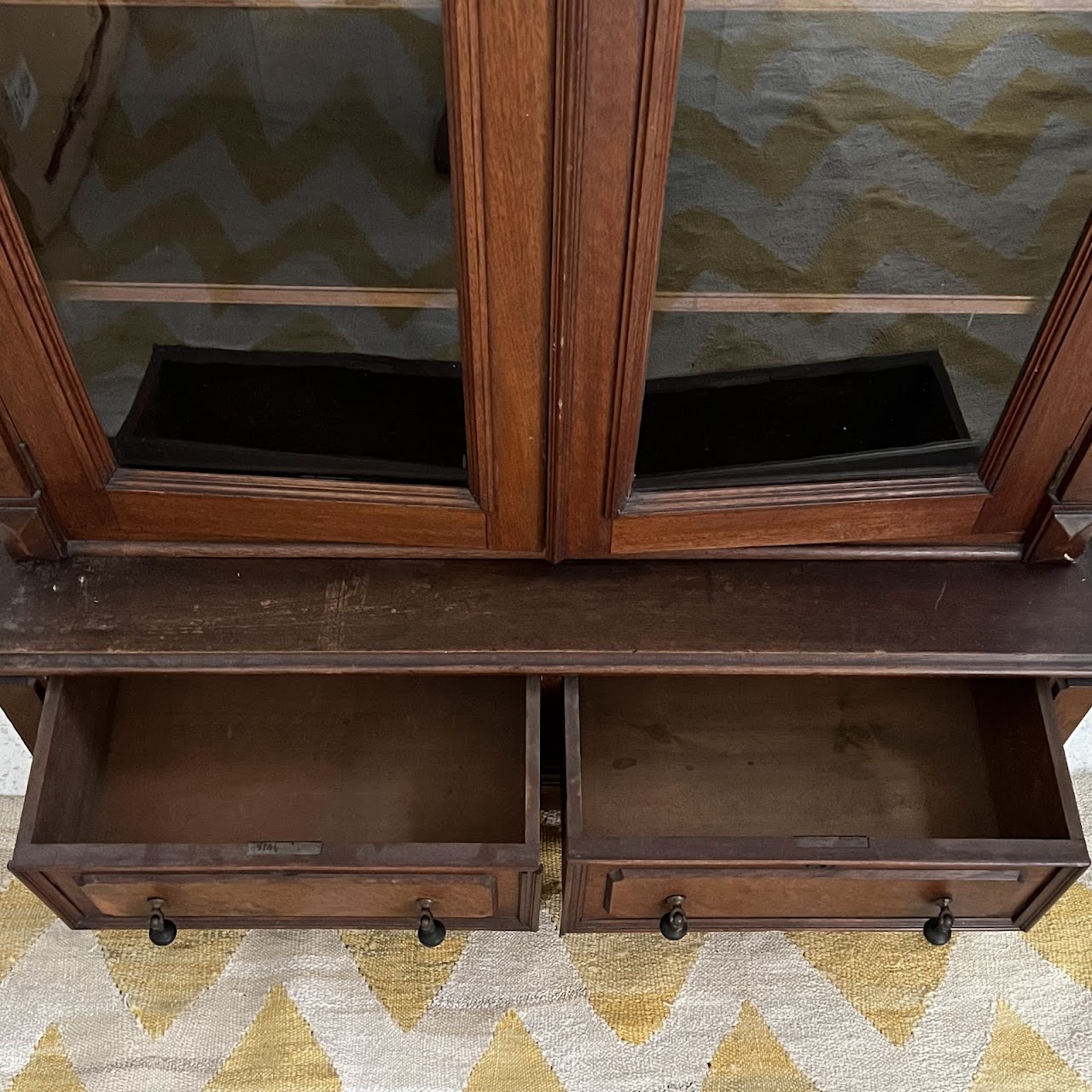 American Victorian Mahogany and Walnut Burl Enclosed Bookcase