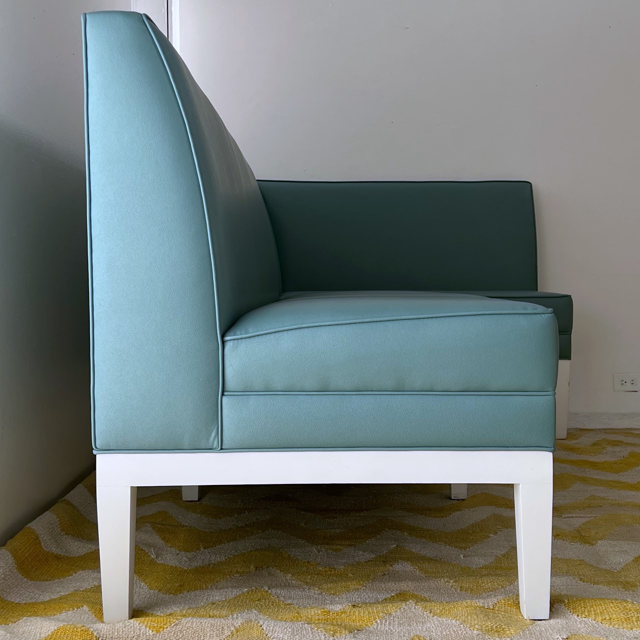 Robin's Egg Blue Leather Two-Piece Sectional Banquette Sofa