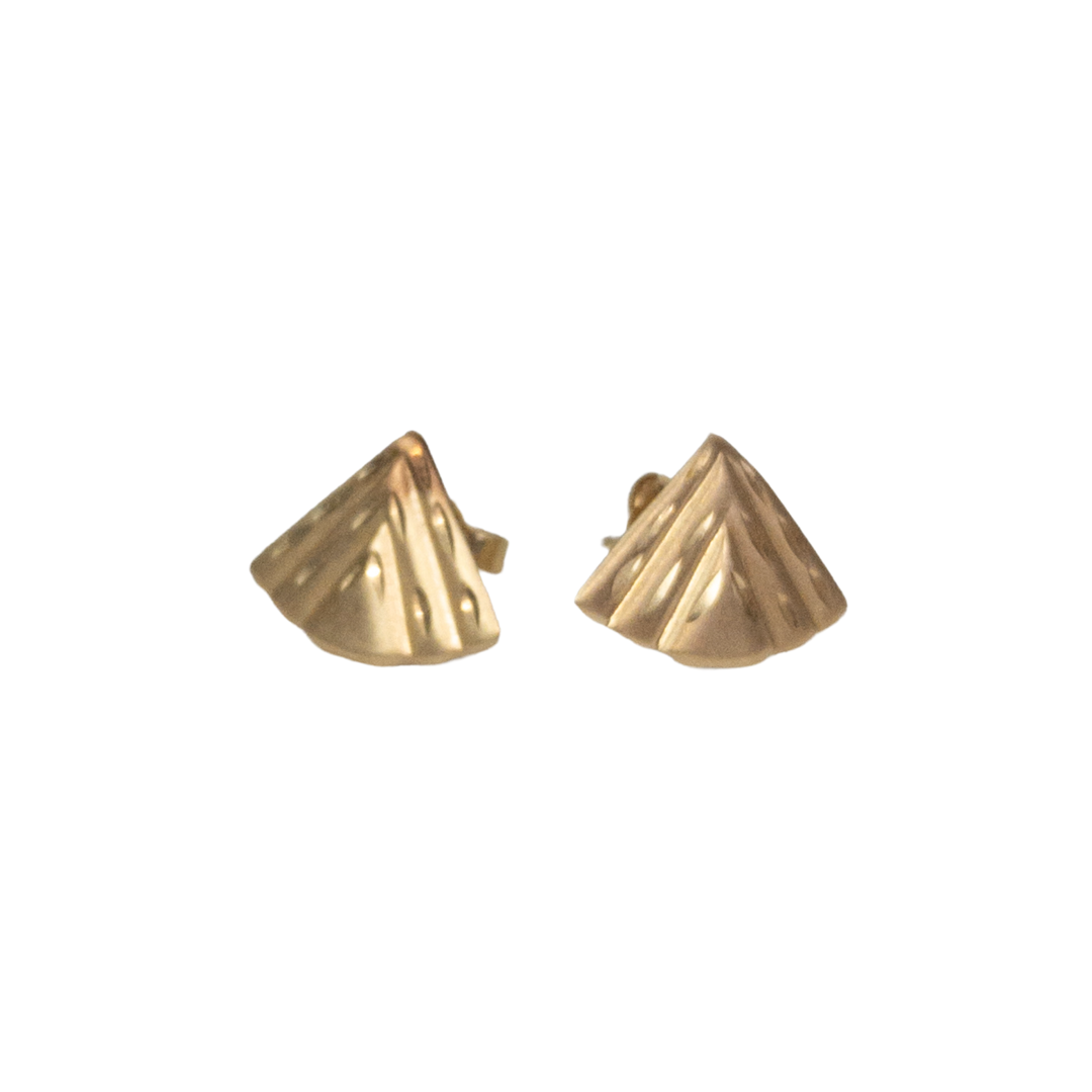 14K Gold Etched Fan Earrings