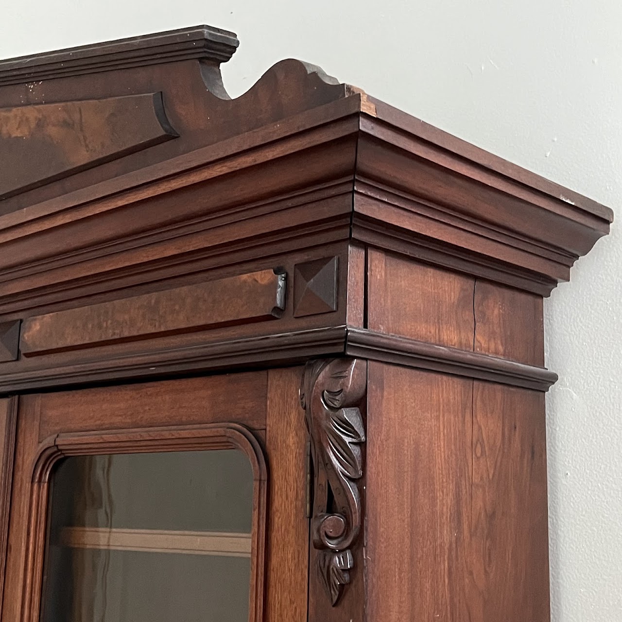 American Victorian Mahogany and Walnut Burl Enclosed Bookcase