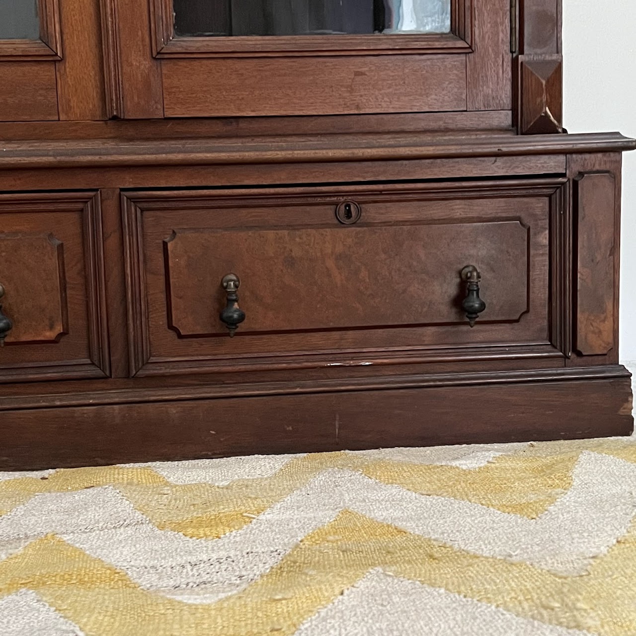 American Victorian Mahogany and Walnut Burl Enclosed Bookcase