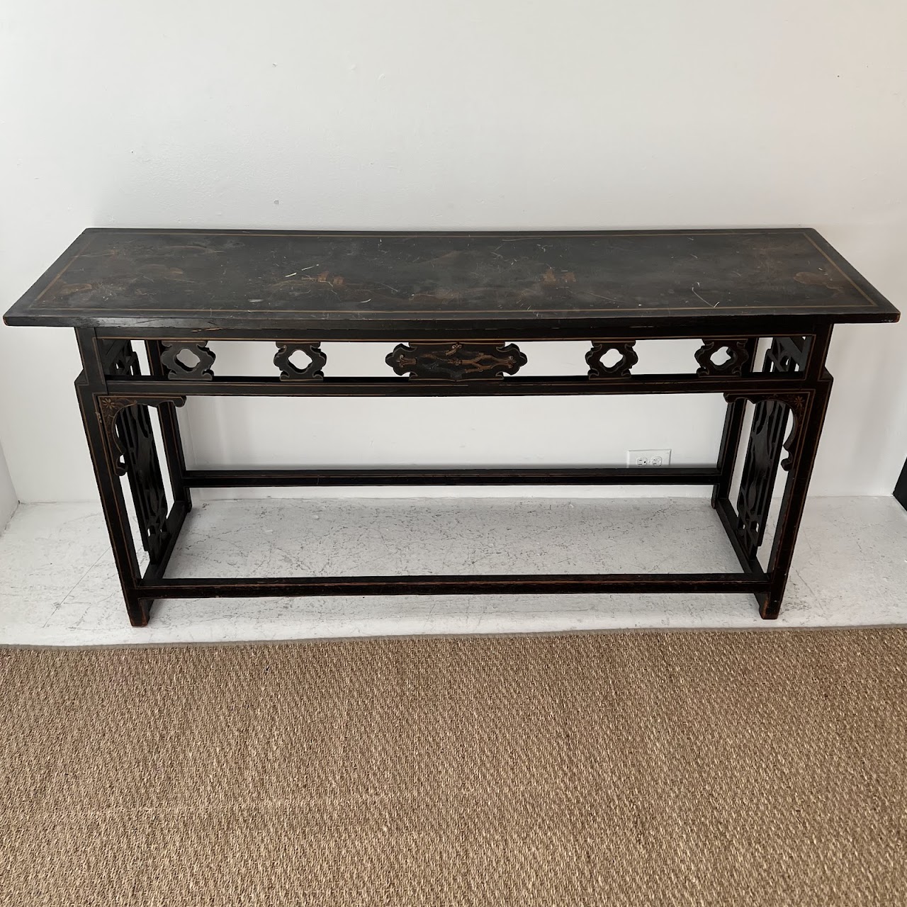 Chinoiserie Lacquered and Hand Painted Vintage Console Table