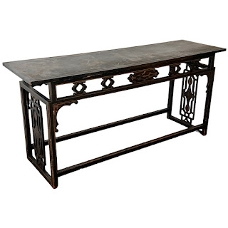 Chinoiserie Lacquered and Hand Painted Vintage Console Table