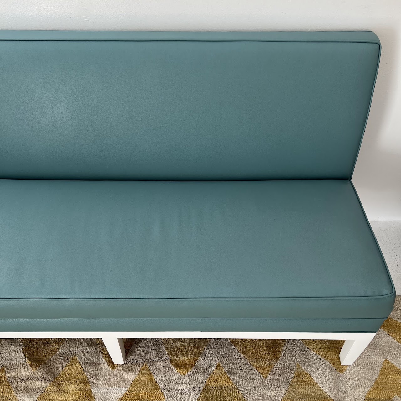 Robin's Egg Blue Leather Two-Piece Sectional Banquette Sofa