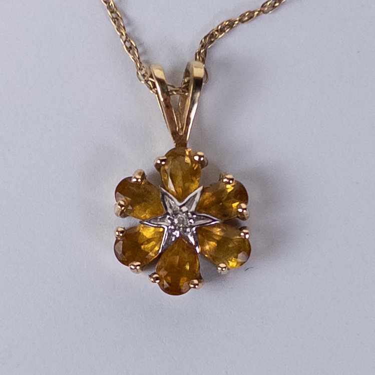 14K Gold Fortunoff Diamond and Citrine Necklace