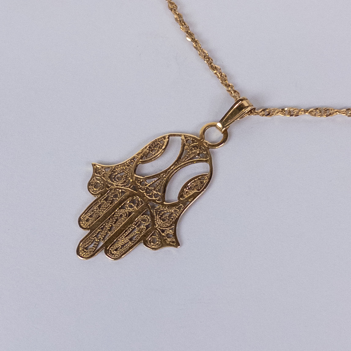 14 KGold Necklace with 14K Gold Hamsa Pendant