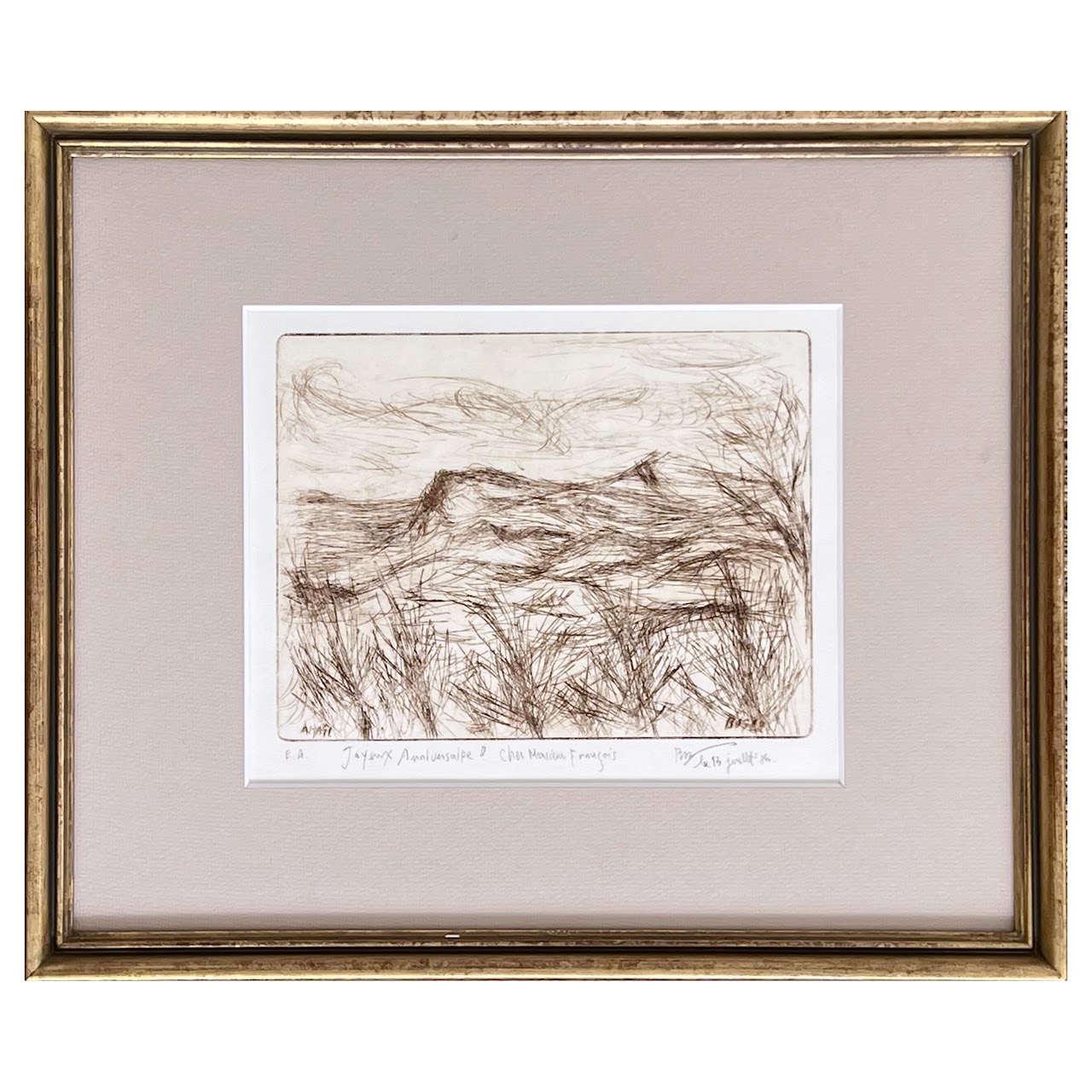 Bosco Signed 'Cher Monsieur Francais' French Landscape Drypoint Etching