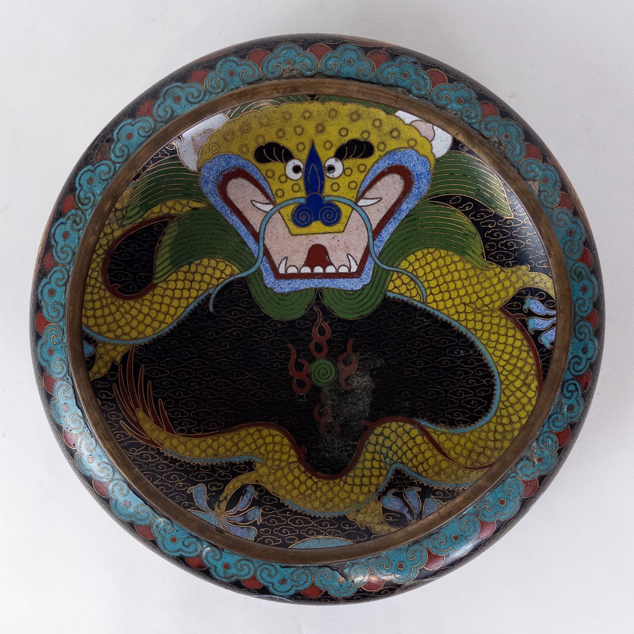 Chinese Cloisonne Vintage Dragon Bowl