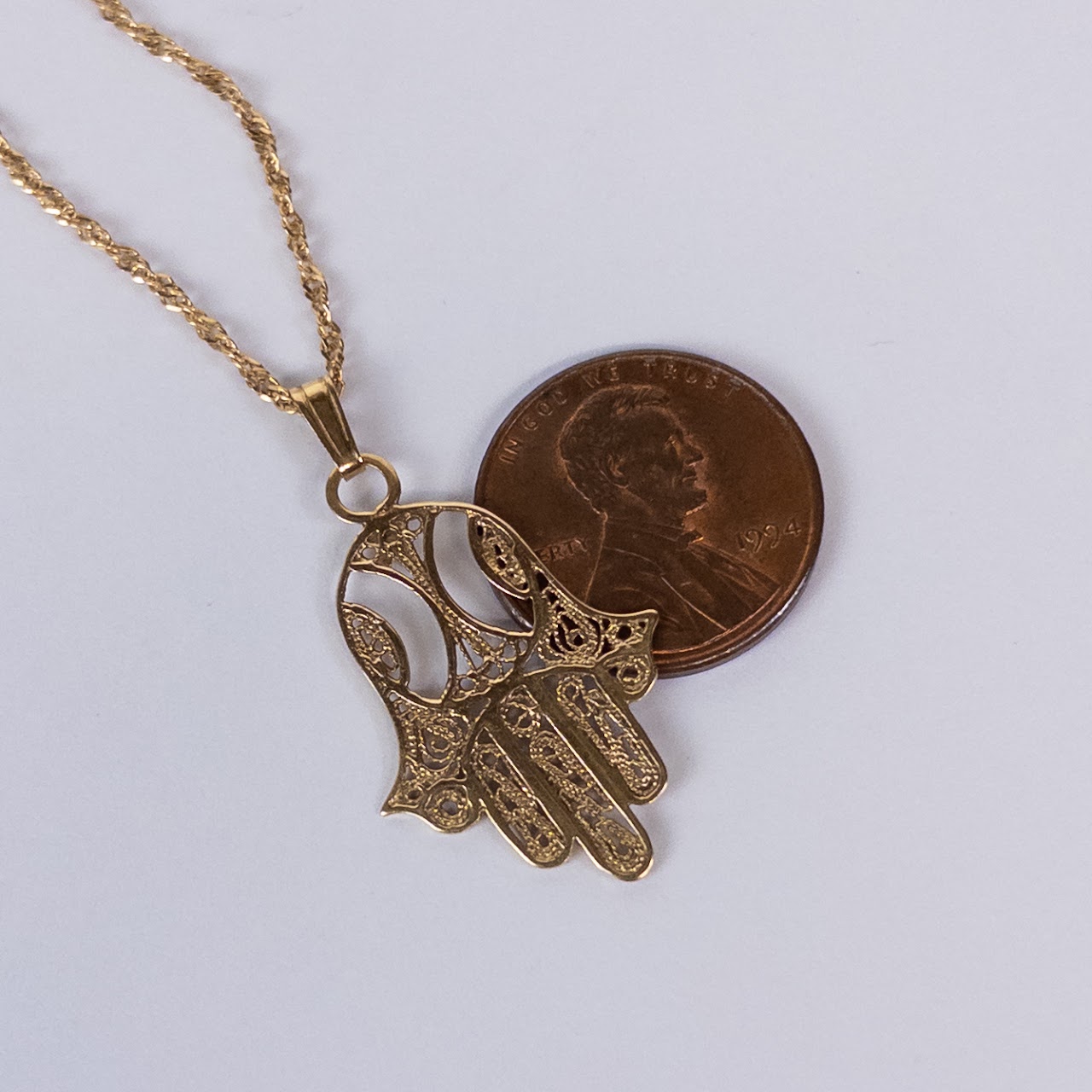 14 KGold Necklace with 14K Gold Hamsa Pendant