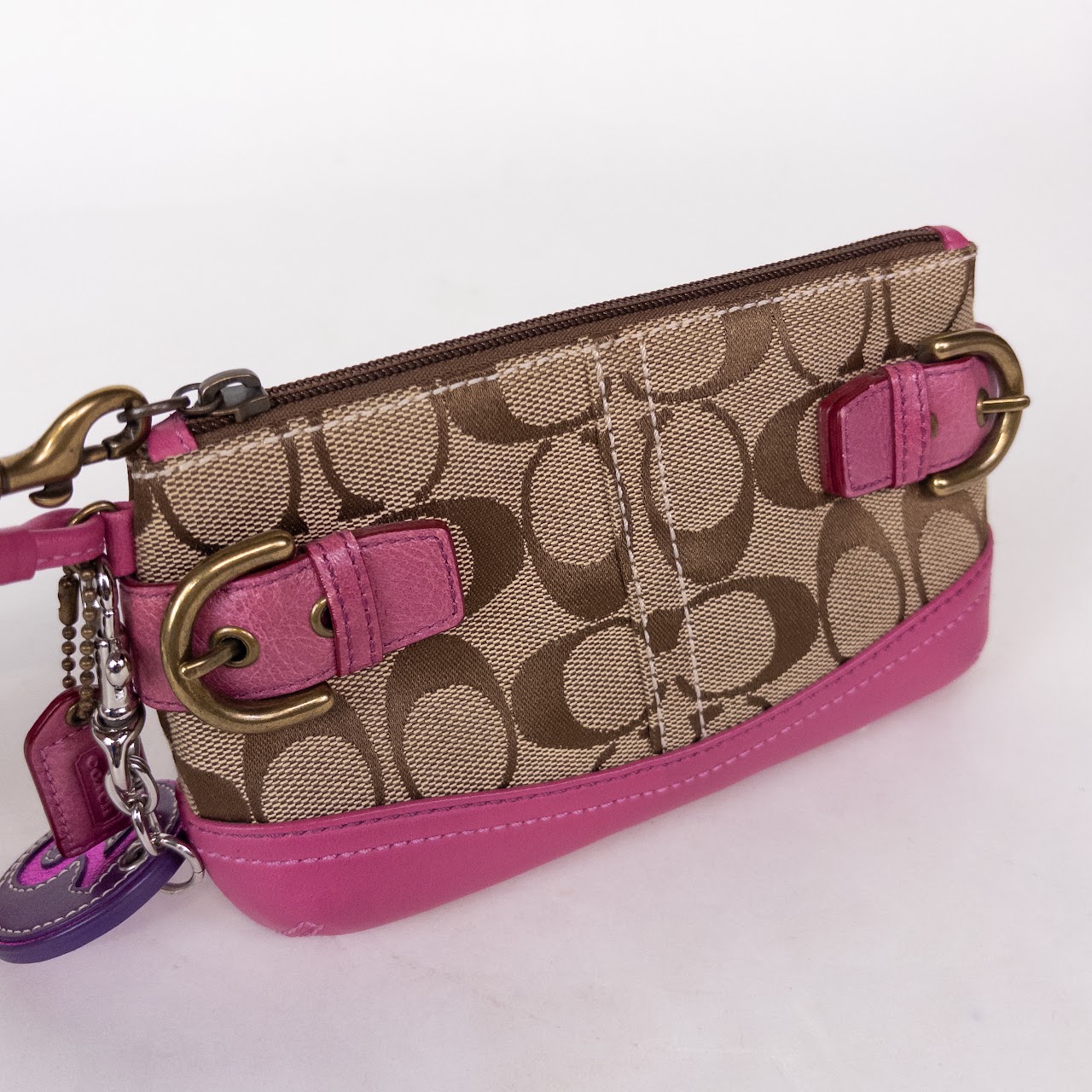 Coach Signature Monogram Wristlet with Capricorn Coach Charm