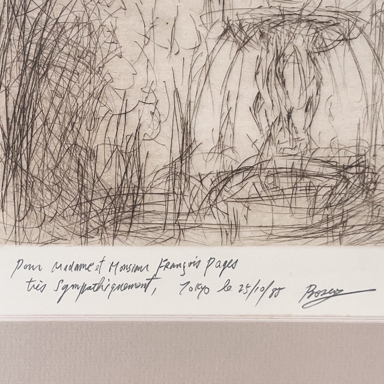 Bosco Signed 'Fontaine Louvois' French Landscape Drypoint Etching