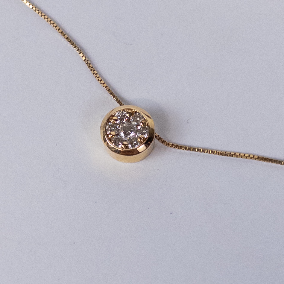 14K Gold Necklace and Pendant with Tiny Diamonds