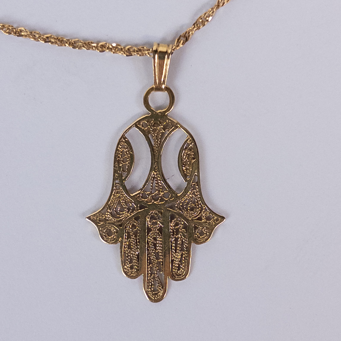 14 KGold Necklace with 14K Gold Hamsa Pendant