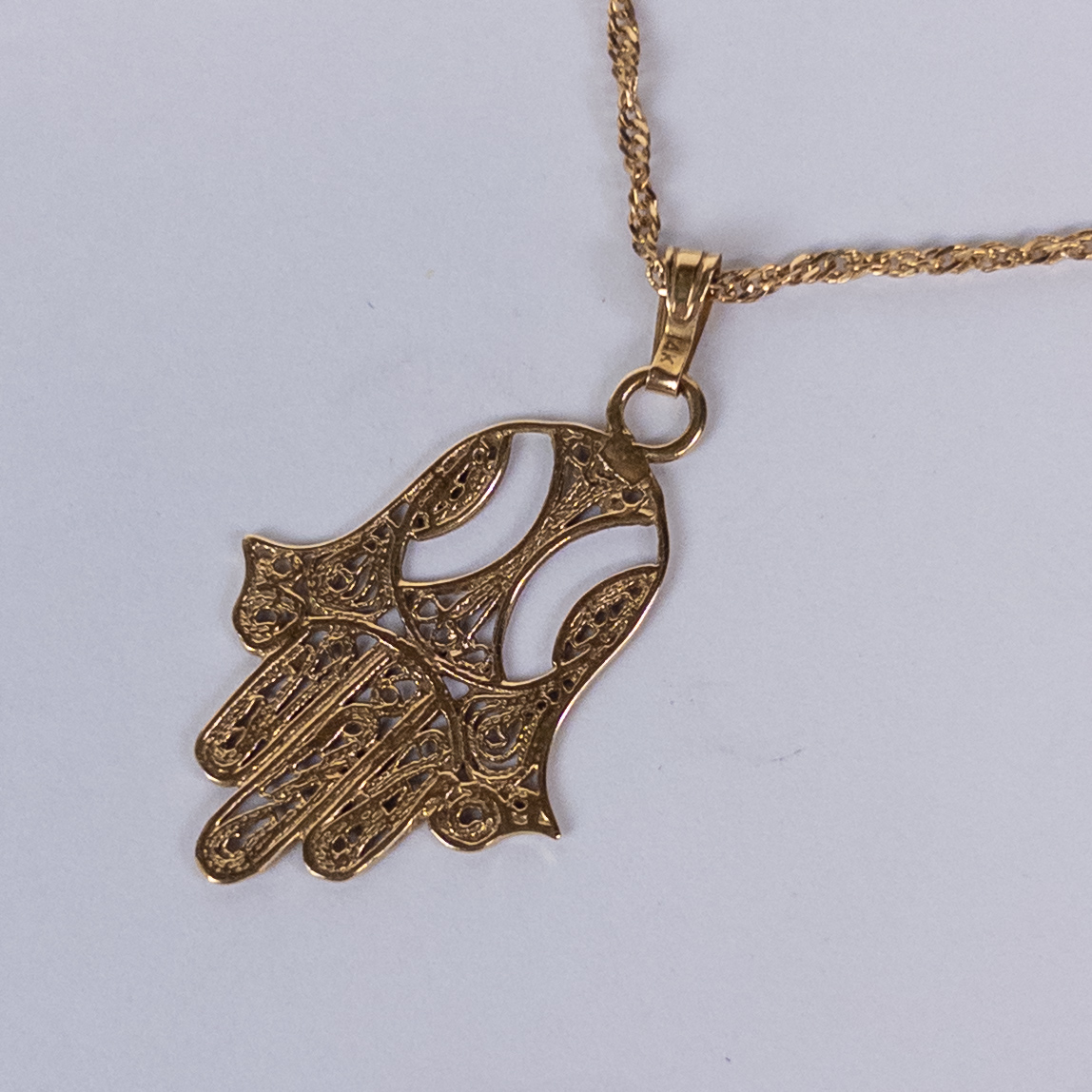 14 KGold Necklace with 14K Gold Hamsa Pendant