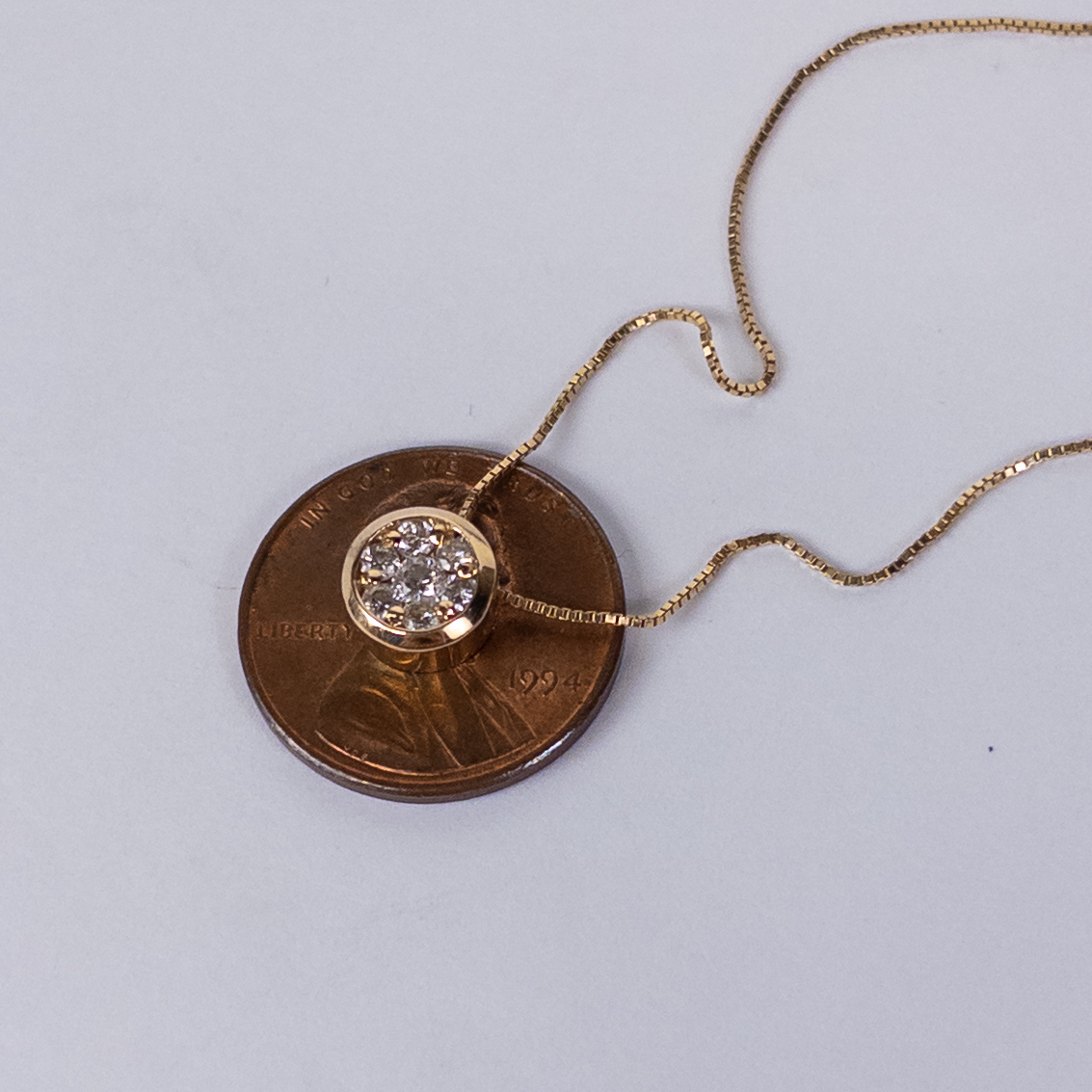 14K Gold Necklace and Pendant with Tiny Diamonds