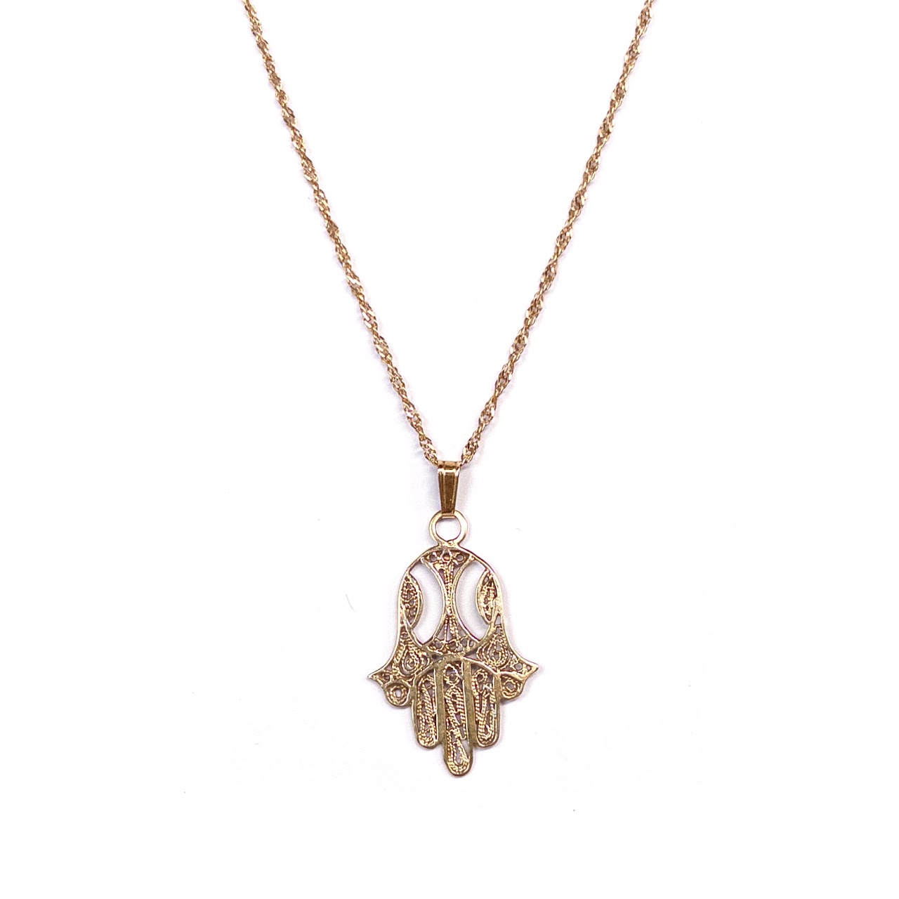 14 KGold Necklace with 14K Gold Hamsa Pendant