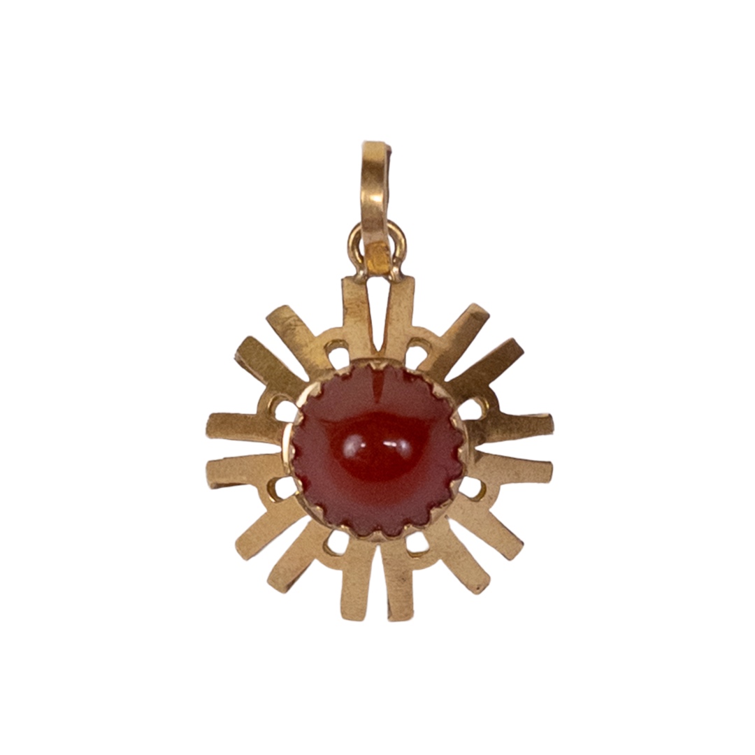 14K Gold and Carnelian Dimensional Sunburst Pendant