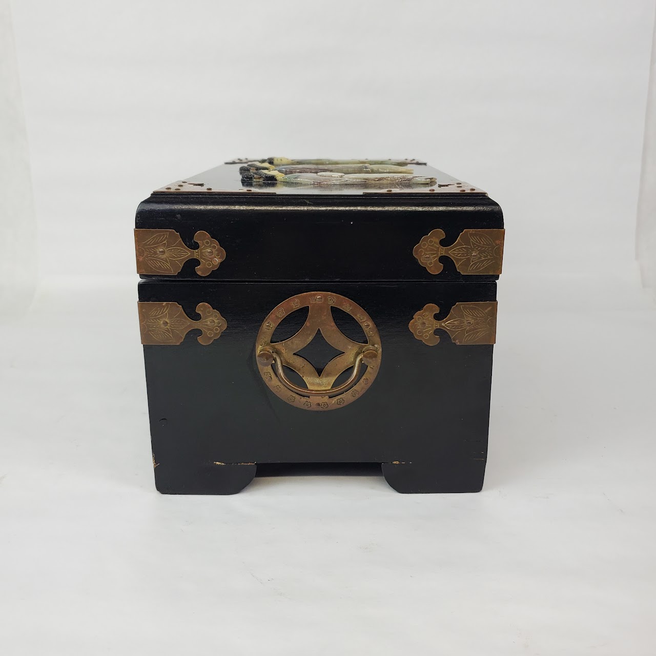 Chinese Black Lacquer and Cut Stone Jewelry Box