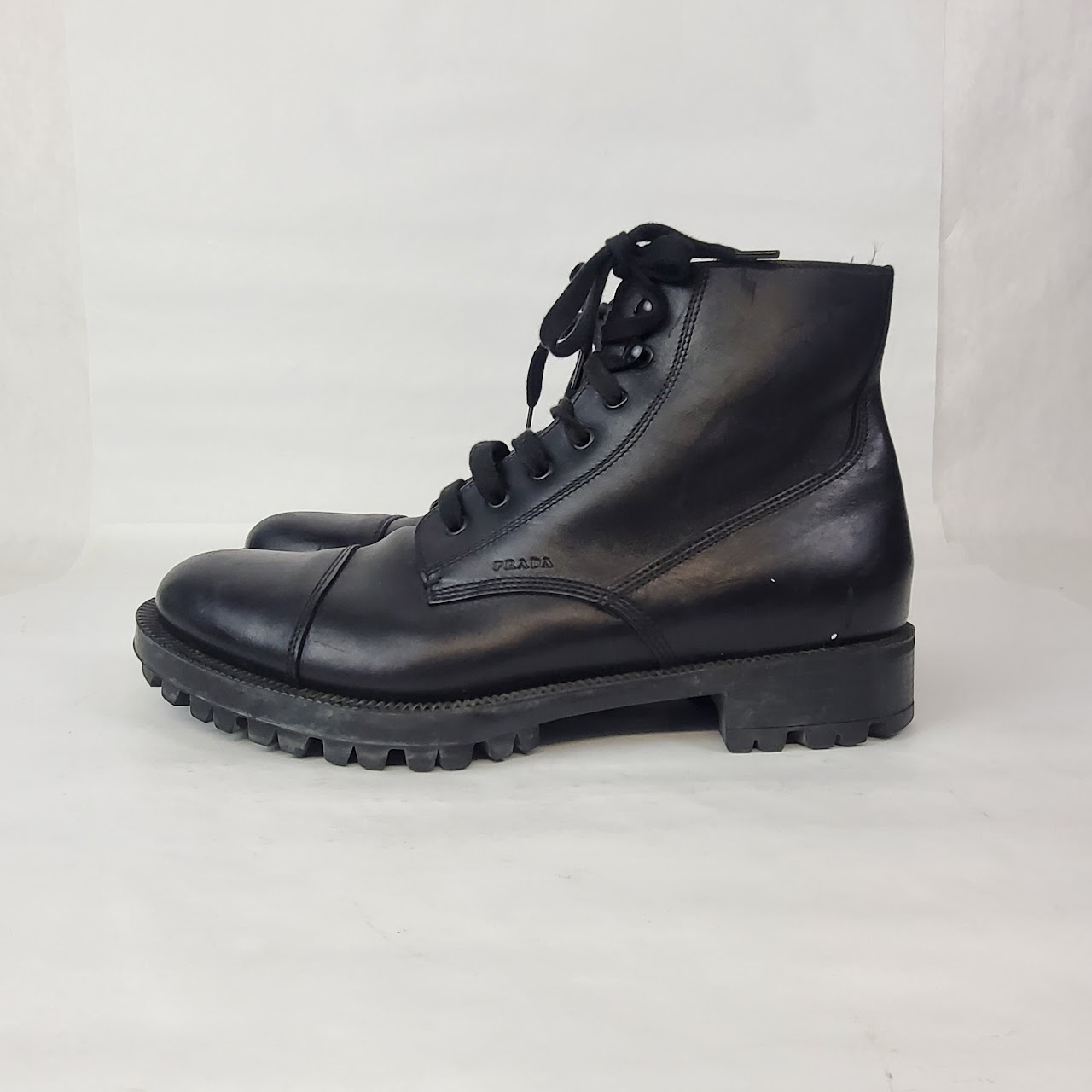 Prada Black Leather Lace Up Boots